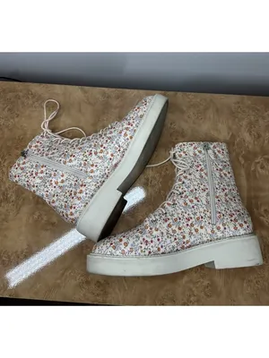 Schutz McKenzie Floral Leather Combat Boots Womens 8B Cream Lace Up Cottagecore thumbnail 6