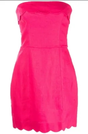 100% Linen Strapless Scallop Hem Pink Dress thumbnail 1