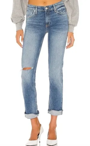 Free People Cuffed Slim‎ Boyfriend Jean in Mid Blue Size 26 thumbnail 1