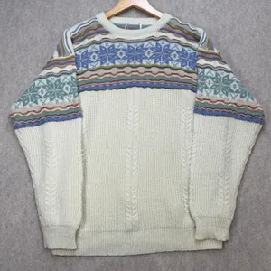 Vintage Fair Isle Sweater Womens XL Cream Nordic Grandpacore Cabin Cottagecore thumbnail 2
