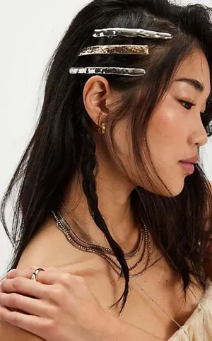 NWT FREE PEOPLE Calling You Barrettes Set Of 3 - Mixed Metal Combo thumbnail 1