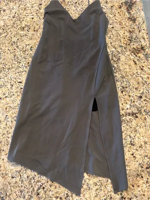 Backstage Asymmetrical Slip Dress XS Olive Green Side Slit Minimalist Midi thumbnail 1