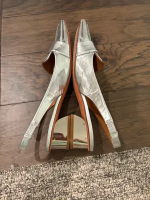Tory Burch Silver Sadie Slingback Flats Sz 7 thumbnail 6