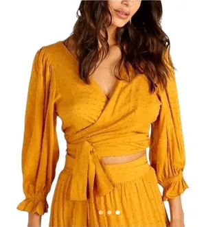Auguste The‎ Label Shirt Women 4 Yellow Ocher Swiss Dot Frida Wrapped Blouse thumbnail 1