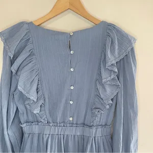 JUST ME BOUTIQUE NWT Western Boho LS‎ Ruffle Apron Cotton Mini Dress, Medium thumbnail 7