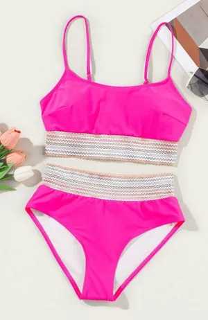 Tankini Two Piece Bikini Set Size Extra Large Pink thumbnail 5