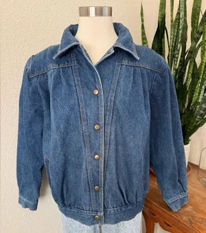 Vintage 80s Puff Shoulder Denim‎ Jacket Boxy Fit Large thumbnail 1