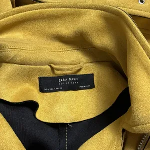 Zara Faux Suede Mustard Yellow Moto Jacket Belted Biker Zip Fall Grunge M thumbnail 9