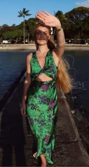 Zara maxi floral satin dress wedding evening party Floral Green Cutout Dress thumbnail 3