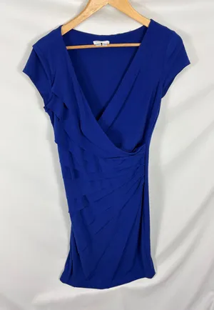 London Times Royal Blue Cap Sleeve Gathered Dress Size 10 thumbnail 1