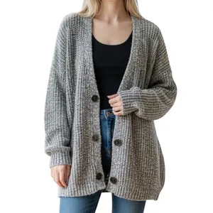 Lazy Sweater Ribbed‎ Knit Cardigan S Gray Dolman Linen Blend Chunky Relaxed thumbnail 2