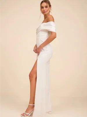 Lulu's Ivory Off-the-Shoulder High-Slit Wedding Dress thumbnail 4