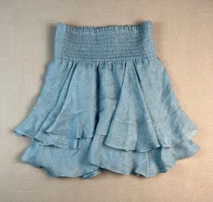 ALC Frank Light Blue Tiered Silk Ruffle Skirt with Metallic Thread NWT SIZE: 4 thumbnail 1