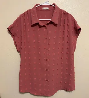 Dusty Rose Textured Swiss Dot Button Front Blouse Size XL thumbnail 1
