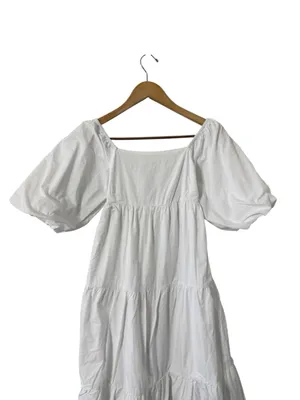 FAITHFULL THE BRAND Kiona Puff Sleeve Smocked Cotton Tiered Midi Dress thumbnail 5