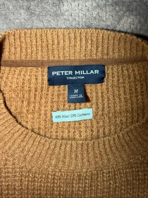 Peter Millar Collection M Wool Cashmere Sweater Brown Crewneck England Waffle Kn thumbnail 5
