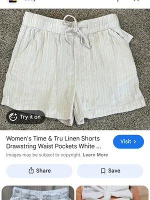 Time and Tru Cream Striped High Waist Linen Blend Drawstring Shorts. | Medium thumbnail 11