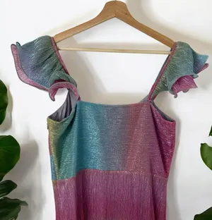 Saylor Myrah Metallic Rainbow Ombré Flutter Sleeve Midi Cocktail Dress thumbnail 10