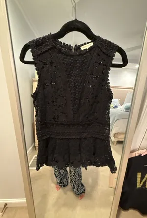 Rebecca Taylor Black Lace Eyelet Peplum Top thumbnail 1