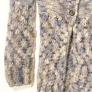Free People Size XS‎ Purple Open Knit Half Button Wool Blend Cardigan Sweater thumbnail 3