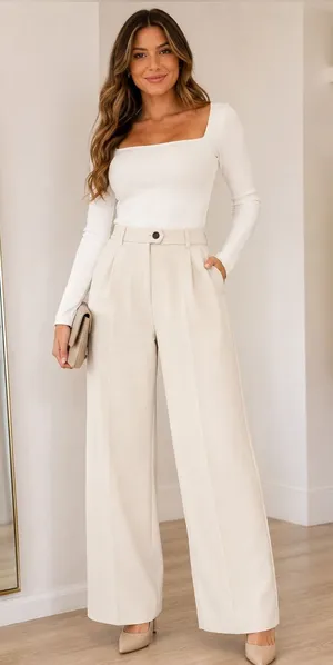 Express Super High Rise Trouser Pants Beige Ivory Size 6R thumbnail 1
