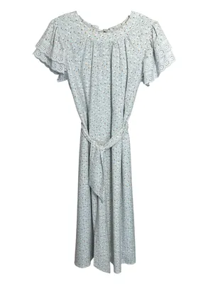 JessaKae Dainty Floral Belted Midi Dress Lace Eyelet Sleeves thumbnail 4