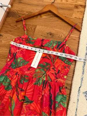 Maison d'Amélie tropical print red maxi dress NWT Size Small Linen Blend thumbnail 9