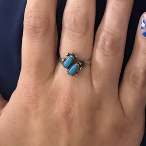Vintage Bell‎ Company Sterling Silver Turquoise Double Stone Ring size 7 native thumbnail 1