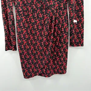 RTR Black Halo Briar Long‎ Sleeve Black & Red Rose Floral Print Mini Dress Sz 6 thumbnail 5