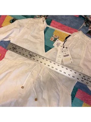 Zara NWT $59 Bright White 52% Linen Blend Womans M Vneck Tunic Mini Dress Size M thumbnail 9