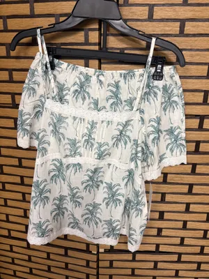 Joyspun white and green palm print cami short set size medium thumbnail 1