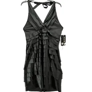 Scarlett Nite Y2K Halter Dress 14 Black Satin Tiered Ruffled Cocktail Retro HOCO thumbnail 3