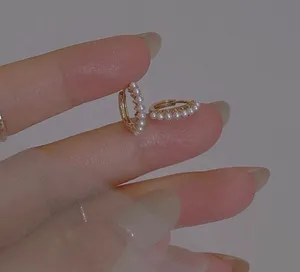 18K Gold Plated White Pearl Gold Hoop Earrings for Women thumbnail 3