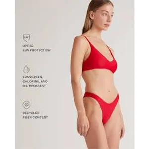 QUINCE Italian High Leg Bikini Bottom MINIMALIST Swimsuit Cherry Red Sz Large L thumbnail 3