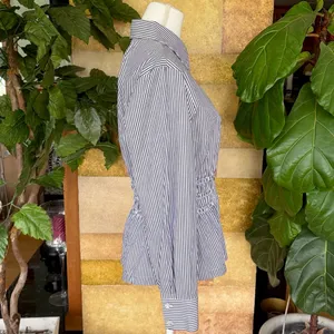 NEW Steve Madden Smock Waist Stripe Button Up 100% Cotton Longsleeve Top, Size M thumbnail 6