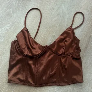 SHEIN Chocolate Brown Satin Bustier Corset Crop Top Size S thumbnail 1
