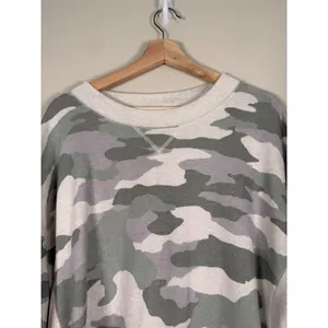 Aerie Womens Oversized‎ Camo Sweatshirt Green Cream Crew Neck 4427-6026-5 L thumbnail 3