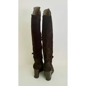 ALBERTO FERMANI Brown Suede Knee High Wedge Boots Italy Italian Size 37.5 thumbnail 4