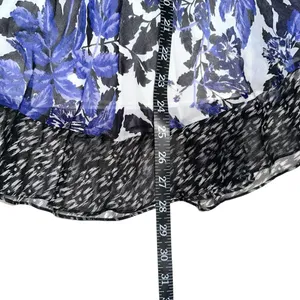 Rebecca Taylor Silk Tiered Blue and Black Ruffle Printed Midi Skirt 8 thumbnail 7