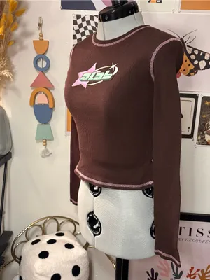 ALAB Y2K Brown Thermal Long Sleeve Contrast Stitch Top Size S thumbnail 3