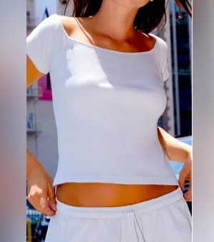 BRANDY MELVILLE JOHN GALT Light Blue Ribbed Off Shoulder Top Women’s One Size thumbnail 1