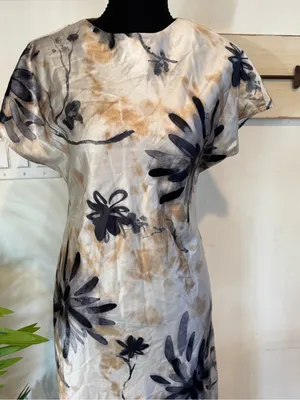 SHEIN White Maxi Dress with Blue Floral and Tan Accents thumbnail 6