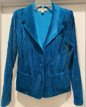 Vintage 80s/90s Harve Benard Blue Crushed Velvet Velour Statement Jacket Blazer thumbnail 1