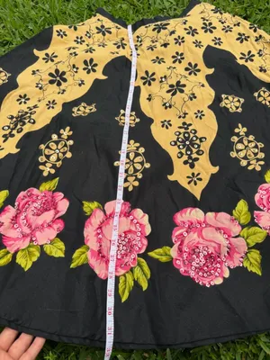 Vintage Temptation Floral Midi Skirt Black Pink Roses Sequin Detail Boho Small thumbnail 4