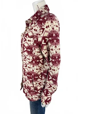 NWTs Ariat Fillmore Shirt Jacket in Burgundy and Cream Aztec Pattern, Size M thumbnail 3