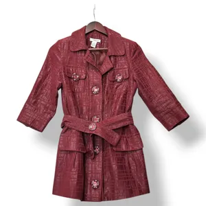 Vertigo Paris Women Red Textured Belt‎ Coat Jacket S Lurex Cotton Blend Glam Mod thumbnail 2