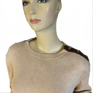 Lauren Ralph Lauren Oatmeal & Brown Ribbed Knit Top With Elbow Patches (Xl) thumbnail 7
