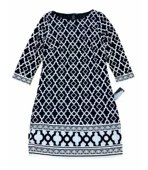 New INC International Concept Morrocan Window Shift Dress Womens Small Black $80 thumbnail 1