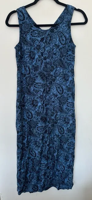 White Stag Maxi Dress Size Small 4/6 Blue Black Paisley Floral Tank Rayon small thumbnail 1