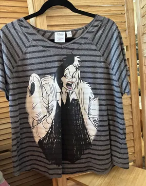 Disney Cruella Striped Graphic Slub Tee - Gray & Black Medium thumbnail 1